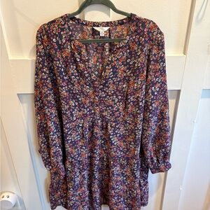 Time and Tru Navy Floral Tiered Dress